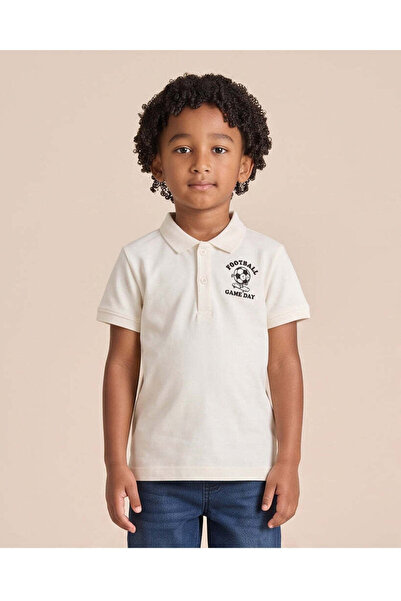 REDTAG Boys White Football Print Polo T-Shirt