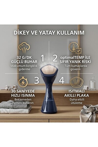 Philips 8000 Serisi El Tipi Buharlı Düzleştirici, 32 g/dk'ya kadar Buhar Gücü...