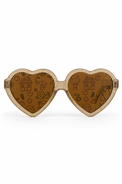Jack Ferrero Heart Shaped Glittery Yellow Brown Sunglasses for Children Summe...