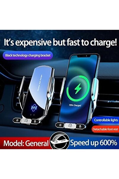 Generic Wireless Car Charger & Phone Holder, 15W Fast Wireless Charging Car Mount, Smart Auto-Clamping Windshield & Dashboard Phone Holder, Adjustable Magnetic Alignment, USB Cable Included, Silver