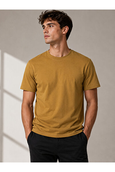 VOSSBOLD Men's Regular Fit Crew Neck Basic T-Shirt – Mustard