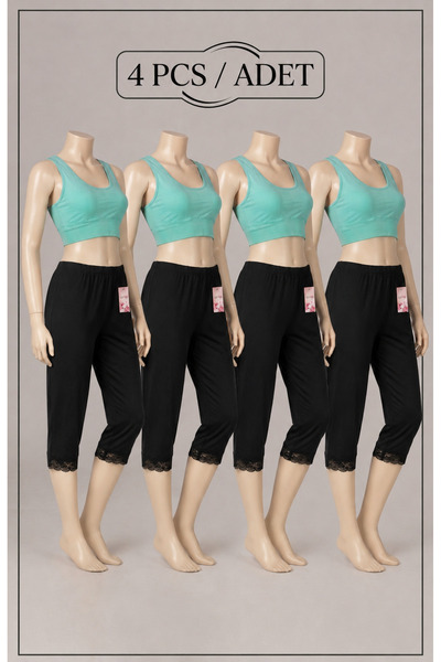 Ladytime 4-Pack Women's 100% Cotton Capri Leggings under Dress Underwear Lace...
