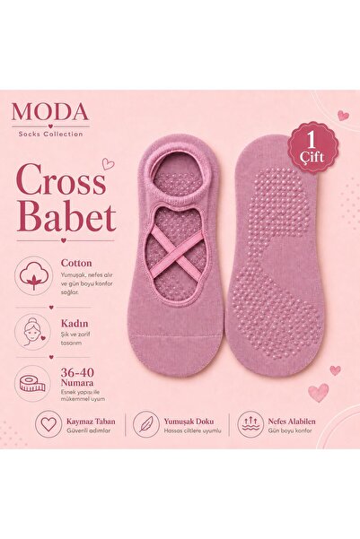 modasocks Kaydırmaz Cross Babet Kadın Çorabı 1 Çift Gül Kurusu