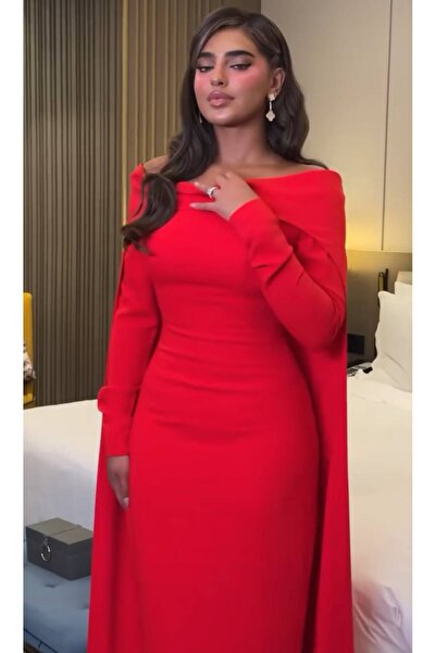 ALPHALUNA Evening dress with floor-length sleeves crepe