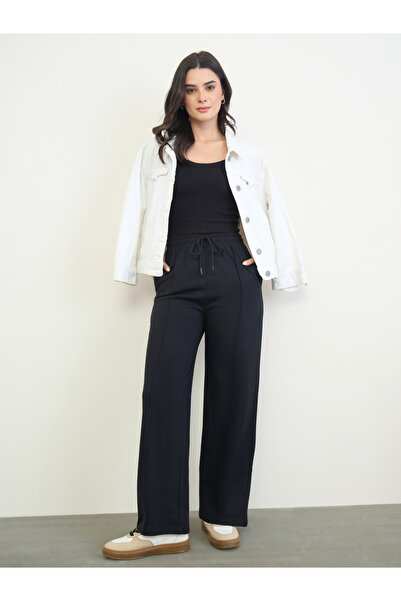 Styli Black Wide Leg Joggers with Drawstring