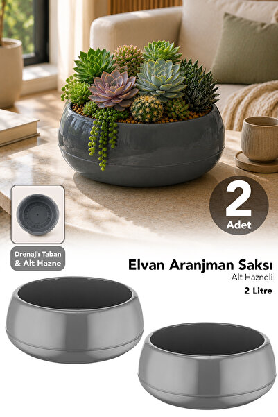 Meleni Home 2'li Aranjman Modern Saksı - Bahçe Salon Dekoratif Drenajlı Çiçek...