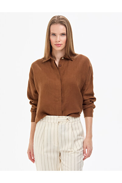 Pierre Cardin Brown Oversize Long Sleeve 100% Linen Shirt 50321208-Vr029