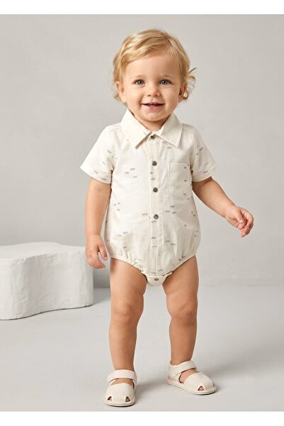 Ozmoz By Mukadder Özden Organic Cotton Linen Short Sleeve Summer Baby Boy Romper