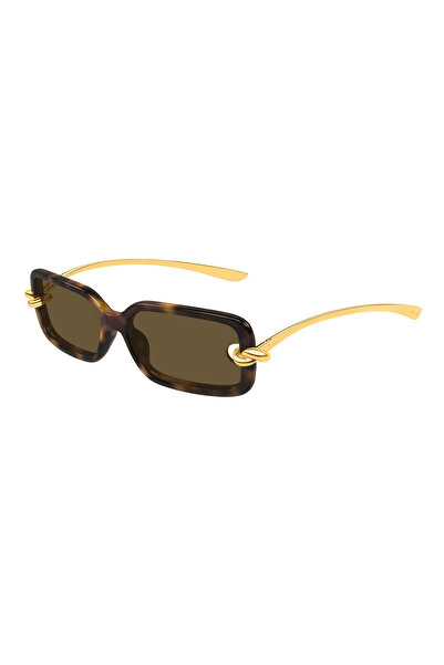 Bottega Veneta BV1439S 002 Havana Gold Knot Rectangle Gunes Gozlugu