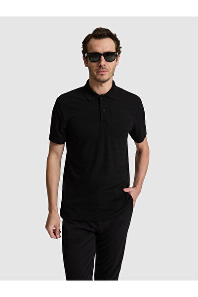 Cacharel Black Slim Fit Polo Collar T-Shirt 50328376-Vr046