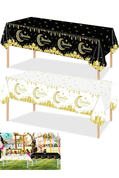 GGEROU 2PCS Eid Mubarak Tablecloths Ramadan Mubarak Table Cloths Eid Al-fitr ...