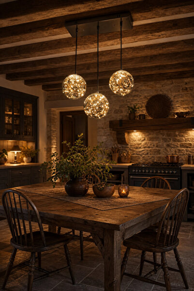 mayadesignlight 3'LÜ PERİ LED FÜME CAM YEMEK MASASI