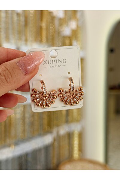 SU PERİSİ TAKI BİJUTERİ Xuping Non-Fade Rose Gold Half Sun Earrings
