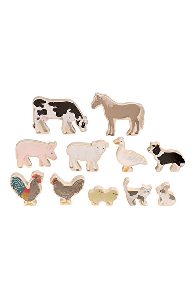 OEM Set 11 figurine din lemn animale de ferma Micki, 30-70mm, multicolor