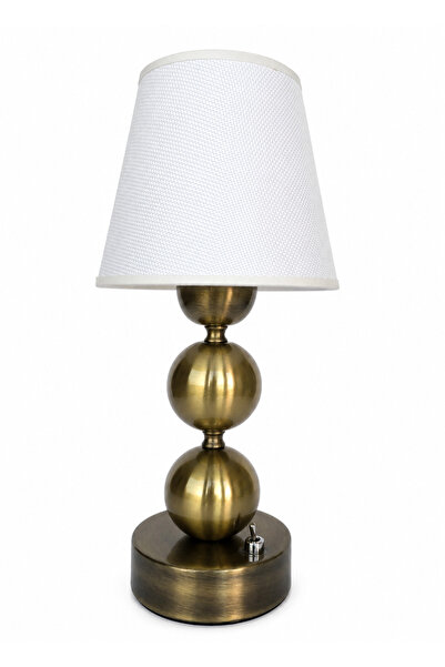 fey atelier Modern Pilli Abajur Kristal Detaylı Eskitme Metal Gövdeli Krem Şa...