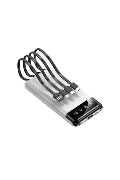 SPRANGE 10000 mAh Powerbank Kendinden 4 Kablolu Dijital Ekranlı 4 Çıkışlı Pow...