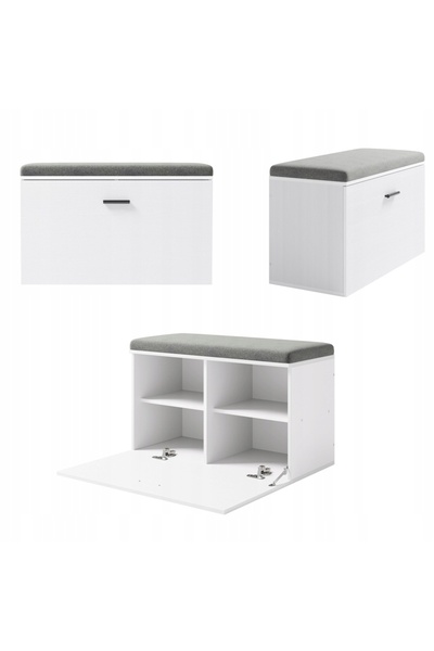 Rebiko Pantofar modern cu scaun și băncuță pentru hol, alb, stil loft