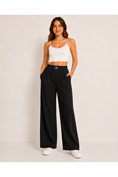 HAYAL COLLECTİON Hayal 28007-26 Women's Double Pocket Linen Palazzo Trousers ...