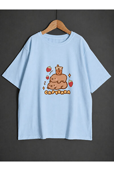 ZİYMO Women's Capybara Printed Oversized T-Shirt