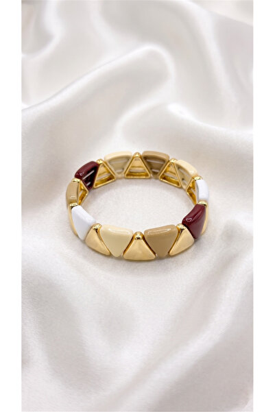 Pelin Aksesuar Flexible Bracelet with Triangle Pattern in Burgundy, Ecru and ...