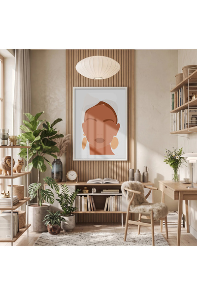 KOLAJTASARIM Boho Chic Face Design White Wooden Framed Painting Bohemian Home...