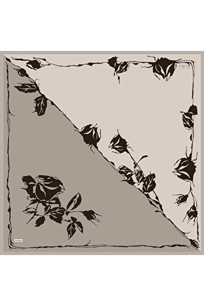 Levidor Mink Edges Floral Patterned Twill Silk Scarf