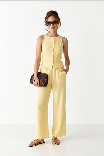 Linen Look Vest Pants Set LAZ0010 YELLOW