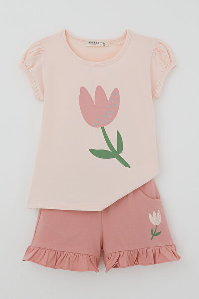 Breeze Girl's Shorts Set with Glitter Tulip Print and Bow Detail, Ages 2-6, P...