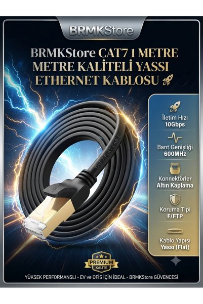 BRMK STORE 1 Metre Cat7 Ethernet Kablosu - Modem, PC, PS5 ve Xbox İçin Tam Uyumlu