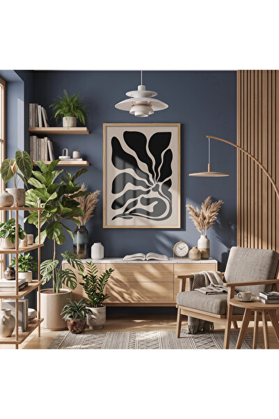 KOLAJTASARIM Valuri abstracte de frunze Tablou înrămat cu lemn natural Decor ...