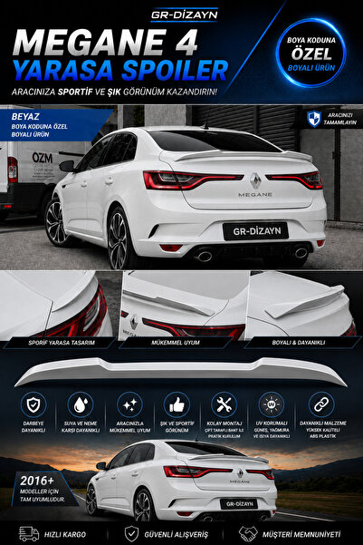 GR-Dizayn RENAULT MEGANE 4 ARACA ÖZEL BOYALI YARASA SPOİLER A+ (BEYAZ)