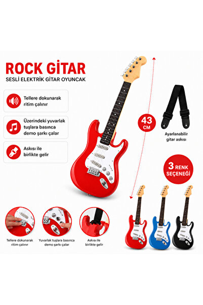 4İ Oyuncak Rock Gitar Askılı Sesli Dokunmatik 43CM.