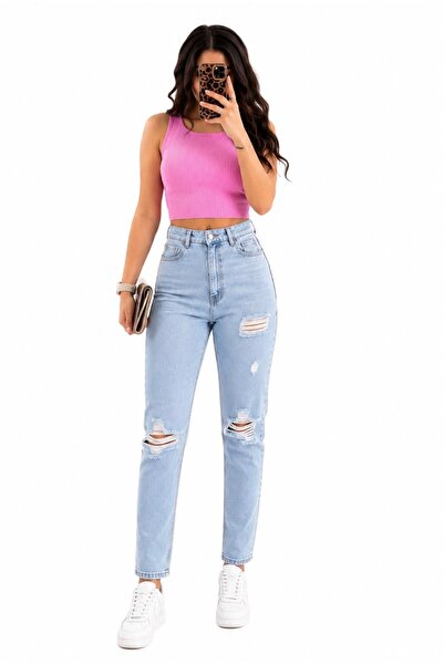 Shield Life Lee Lazer Karykma Gray Blue Laser-Embellished Mom Jeans Women's H...