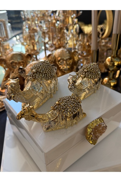 LOKMAN ZÜCCACİYE SHOWROOM 3'LÜ TAŞ İŞLEME DEKORATİF GOLD POLYESTER DEVE