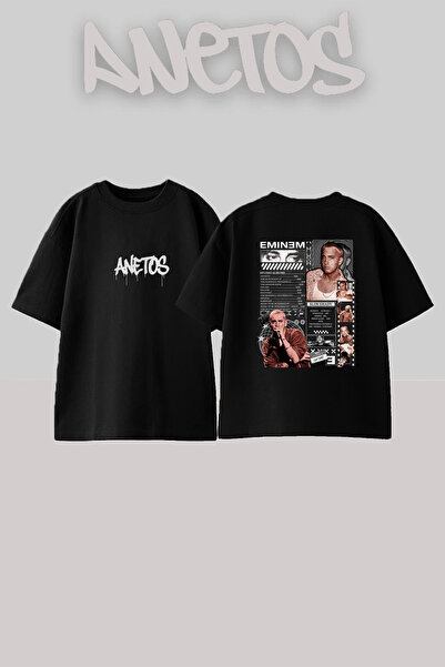 Anetos Eminem Slim Shady_5 Design Printed Unisex Oversize Black Tshirt