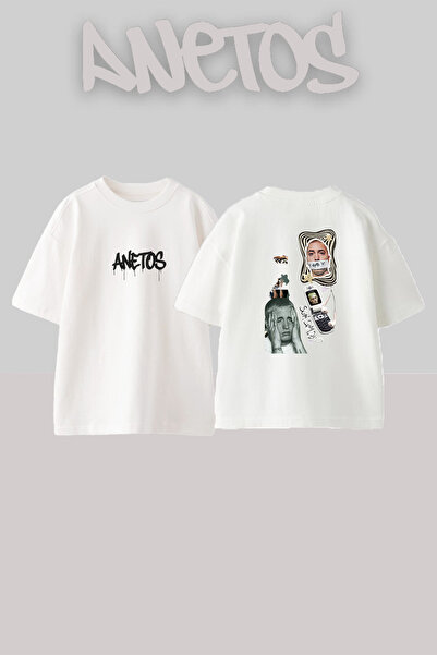 Anetos Eminem SlimShady_4 Σχέδιο με στάμπα Unisex Oversize Λευκό T-shirt