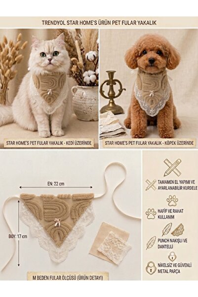 YILDIZ DİJİTAL HOME Dog Collar Punch Embroidered Lace Adjustable Scarf Bow Ti...