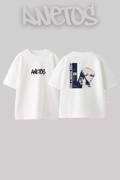 Anetos Billie Eilish_42 Λευκό μπλουζάκι με τυπωμένο σχέδιο Unisex Oversize