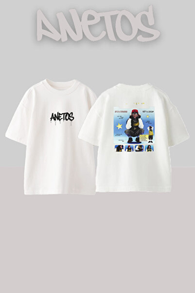 Anetos Billie Eilish_33 Λευκό μπλουζάκι με τυπωμένο σχέδιο Unisex Oversize