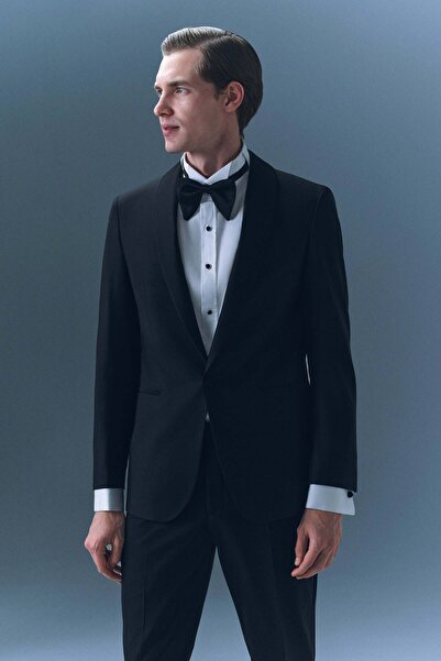 Damat Slim Fit Siyah Düz Damatlık & Smokin Takim