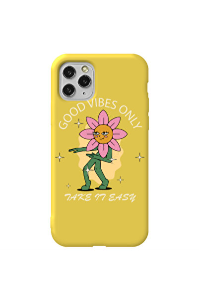 Other Apple iPhone 11 Pro Good Vibes Only Yellow Colored Silicone TPU Θήκη