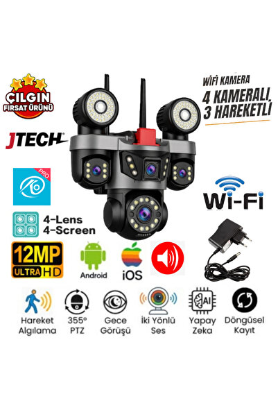 O-KAM OK-231 PREMİUMW (4x3MP) 12MP Wi-fi Destekli Çakarlı 4 Kameralı 1 PTZ Akıllı Kamera