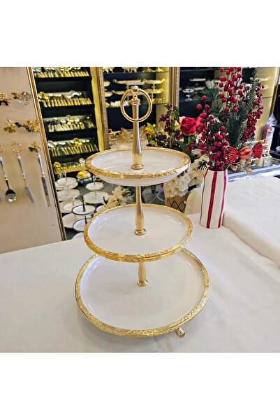 MaviDamla Three-Layer Metal Frame Porcelain Presentation Plate 30/21/19 Cm.