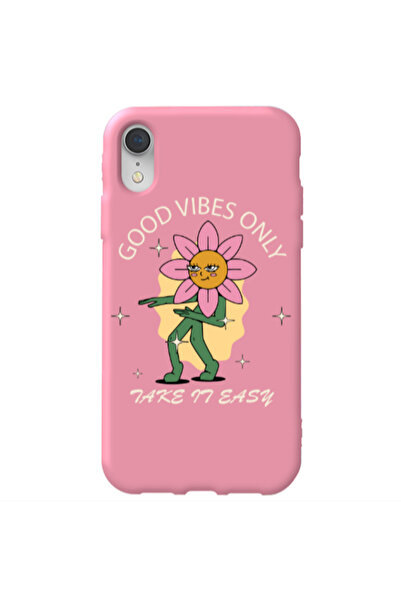 Other Apple iPhone Xr Good Vibes Only Pink Colored Silicone TPU Θήκη