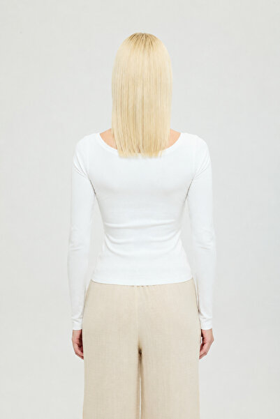SHEISMONO Soft Rib Oval Yaka Bluz Ekru