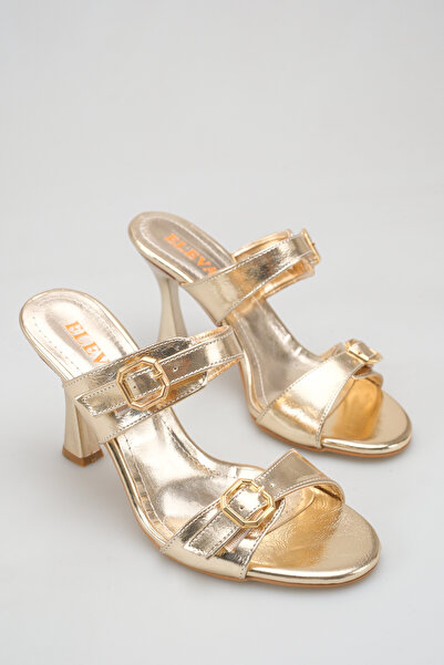 ELEVAM Women's Buckle-Strapped 9 cm Heeled Patent Leather Summer Slippers