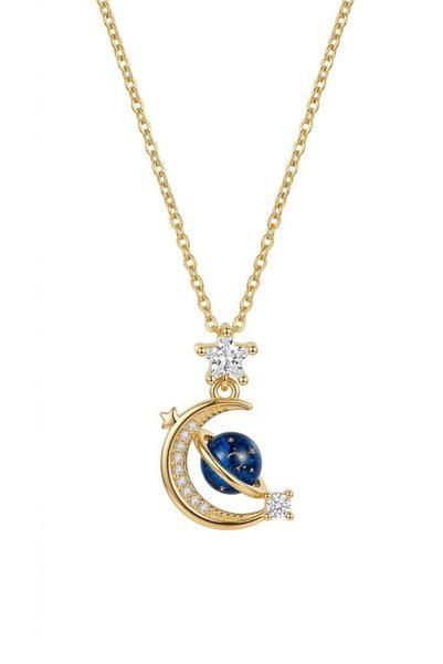 Karaşah Crescent Star Stone Steel Necklace