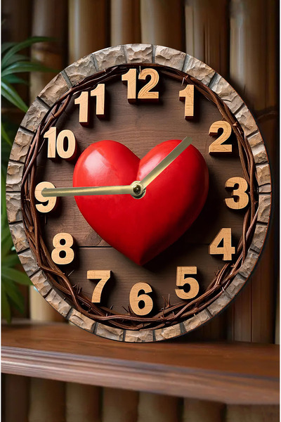 SHELİFE Silent Round Wooden Wall Clock, Quartz Movement 3D Look 2D Clock