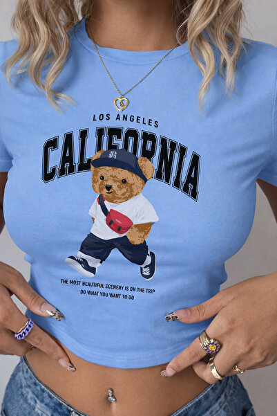 ZAVIXO -Women's California Bear Printed Crop T-Shirt 100% Cotton