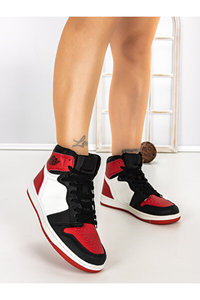 Steps Higher Pantofi sport dama negri cu rosu si alb din piele ecologica si m...